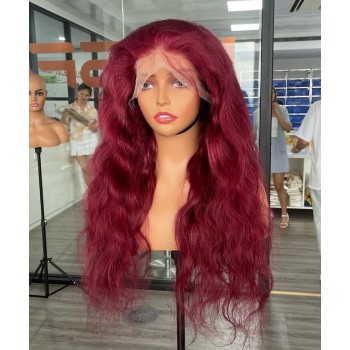 Red Wine 99J Colored Body Wave Human Hair Wigs Sales
