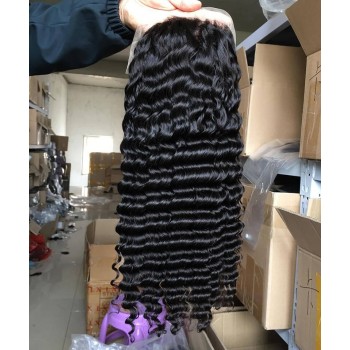 Deep Wave 4X4 Lace Closure Wigs 180% Density Human Hair