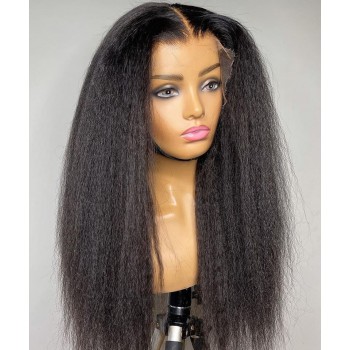 Pre-Plucked Kinky Straight T Part Lace Wigs With Baby Hair