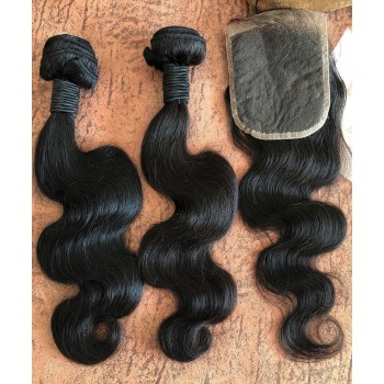 Body Wave Human Hair Bundles With Lace Closure