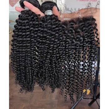Two Kinky Curly Bundles With 5X5 Lace Closure