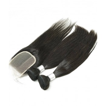 Brazilian Straight Human Hair Bundles With Lace Closure