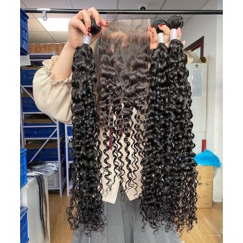 Quality Water Wave Human Hair Bundles With Lace Closure