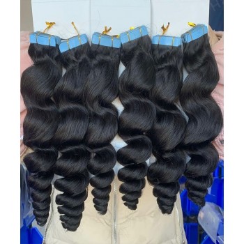 Quality Brazilian Virgin Hair Wavy Tape Human Hair For Women