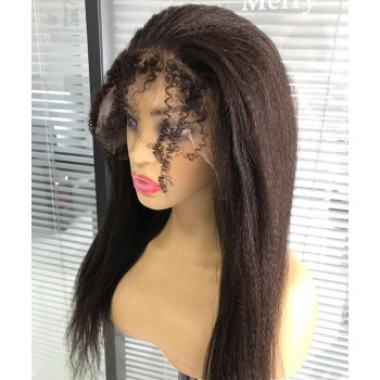 Coarse Yaki Straight Human Hair Wigs For Women 150% Density