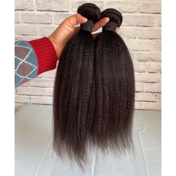 Coarse Yaki Straight Russian Virgin Hair Bundles Natural Color For Sale