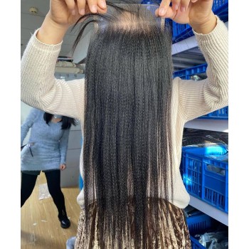 7x7 Lace Closure Coarse Yaki Straight 8-24 Inches Human Hair Closures