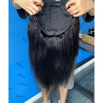 Light Yaki Straight Half Wig Human Hair For Women 10-30 Inches
