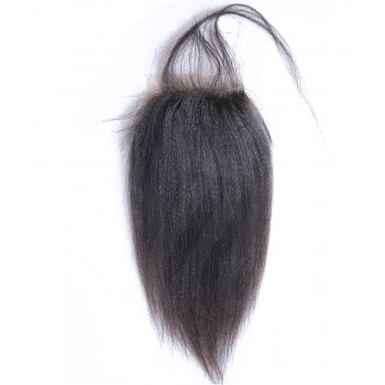 Coarse Yaki Straight Human Hair 4x4 Lace Closure With Baby Hair 8-20 Inches