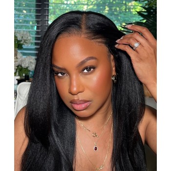 Silk Base Light Yaki Straight Wigs For Black Women With Baby Hair