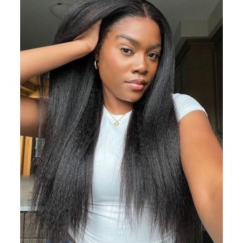 200% Density Coarse Yaki 13x4 Transparent Lace Frontal Wigs For Women