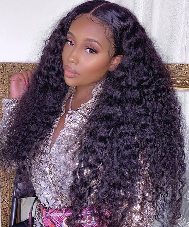 Brazilian Deep Curly Lace Front Human Hair Wigs 250% Density  display picture 3